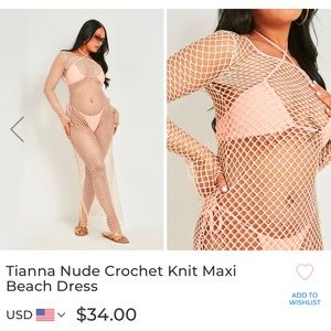 Nude crochet knit long sleeve dress